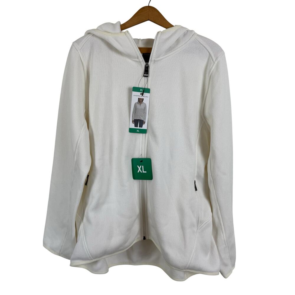 Andrew Marc Women Full Zip Hoodie Jacket Size XL Fleece Lined Neutral Basic Warm